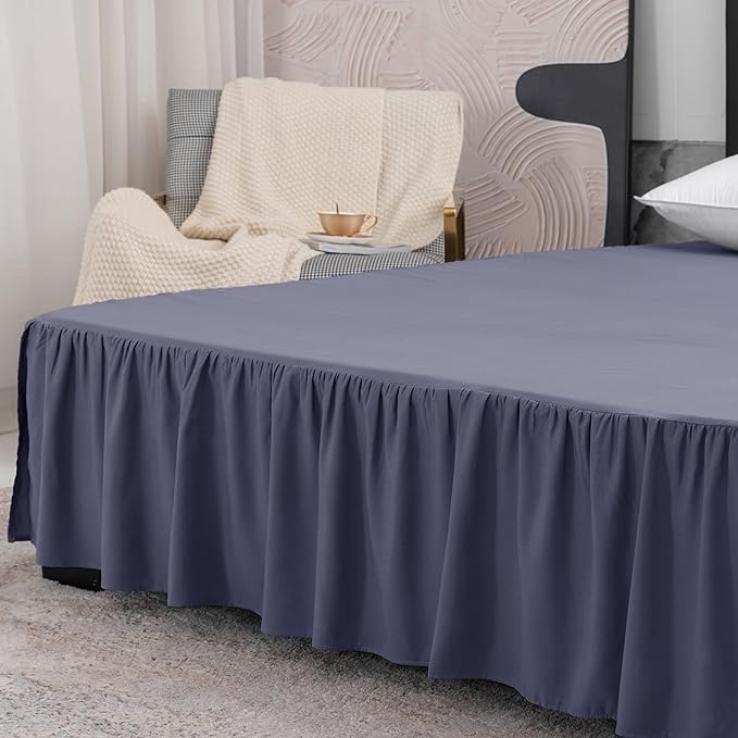 Navy Blue Bed Skirt Queen Size Ruffled Bed Skirt with Split Corners, Queen Bed Skirt 12 Inch Drop, TSUTOMI Queen Size Bed Skirt Navy Blue for Ruffled Bed Skirt with Split Corners, Bed Skirt Queen Size