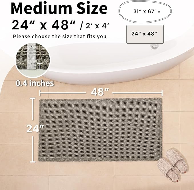 Waffle Bath Mat - Boho Bathroom Rugs Non Slip Washable, Super Absorbent & Quick Dry, Soft Bath Mat Farmhouse Bathroom Decor, 24'' x 48'', Olive Green