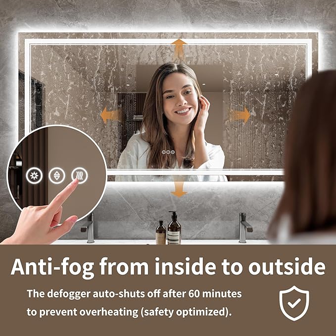 Bathroom Mirror with Lights 36"X72" with Front Light and Backlit, Tempered Glass, Wall Mount Horizontal/Vertical, Stepless Dimmable, 3 Colors, Anti Fog, Bathroom Memory LED Mirror