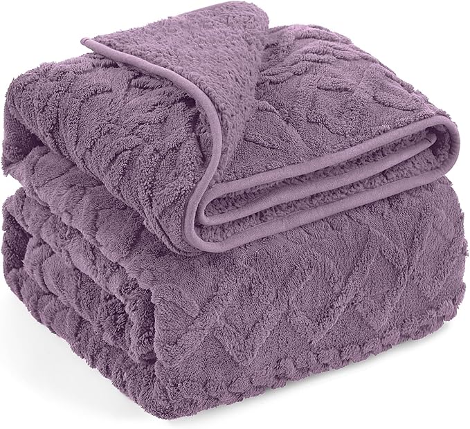 Wemore Weighted Blanket for Adults Twin Size 20 lbs, Dual Sided Soft Fuzzy Jacquard Sherpa Weighted Blankets for Sleeping, Cozy Fluffy Knitted Heavy Blanket for Couch Bed, Purple, 60 x 80 inches