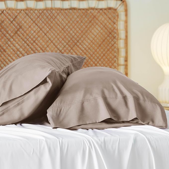 Bedsure Pillow Cases Standard Size, Cooling Pillow Cases, Rayon Derived from Bamboo Taupe Pillowcases Standard Set of 2, Breathable & Soft Bedding Pillow Covers with Envelope Closure, 20x26 Inches