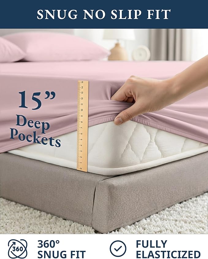 LANE LINEN Eco Friendly 100% Organic Cotton Sheets Queen Size, Mercerized Cotton Fully Elasticized Reinforced Seams Low Pill Fade Resistant Hotel Luxury Bed Sheets Set- Dusty Rose