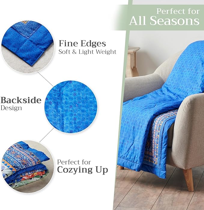 Maison d' Hermine Throw Blanket for Couch Lightweight Soft Warm Breathable Cotton Throw Blankets for Bed Girls Boys Women Men Gifts Sofa Travel Living Room Chair Bedding (60"x80", Peacock)