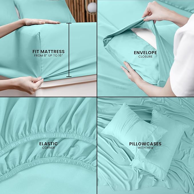 Utopia Bedding King Bed Sheets Set - 4 Piece Bedding - Brushed Microfiber - Shrinkage and Fade Resistant - Easy Care (King, Spa Blue)