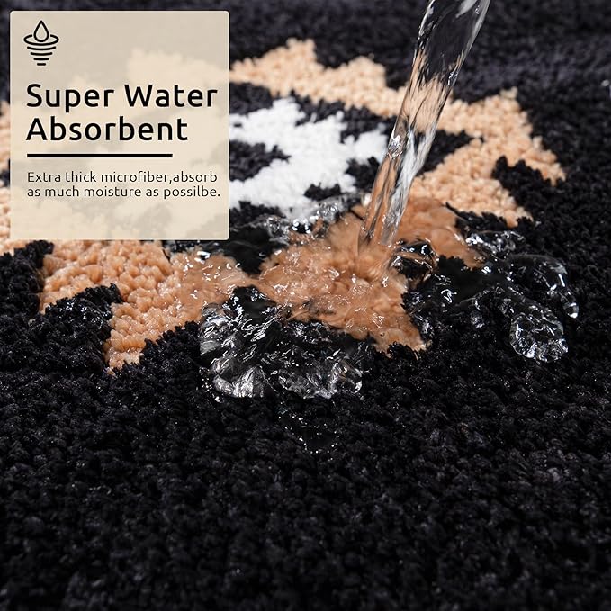 DEXDE Bathroom Runner Rug 24x60 Inch, Boho Long Bath Mat Rug for Bathroom Bedroom Hallway Kitchen Luxury Soft Absorbent Large Modern Geometric Carpet Western Farmhouse Carpet, Black