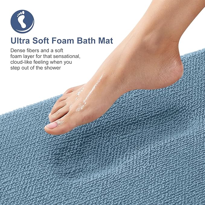 OLANLY Thick Memory Foam Bath Mat Rug 59x24, Extra Soft Absorbent Bathroom Rug, Quick Dry Bath Mats, Non-Slip, Machine Washable Carpet for Bathroom, Tub and Shower, Home Decor Accessories, Airy Blue