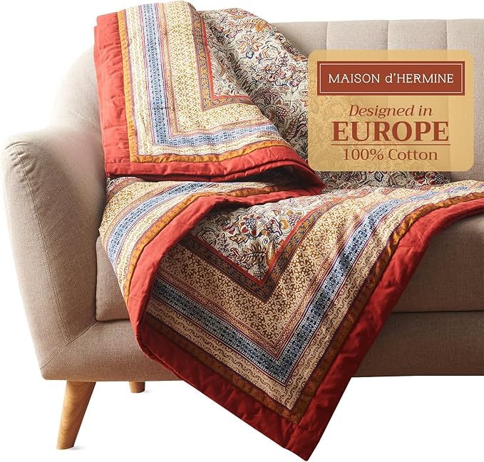 Maison d' Hermine Throw Blanket for Couch Lightweight Soft Warm Breathable Cotton Throw Blankets for Bed Girls Boys Women Men Gifts Sofa Travel Living Room Chair Bedding (60"x80", Jaipur)
