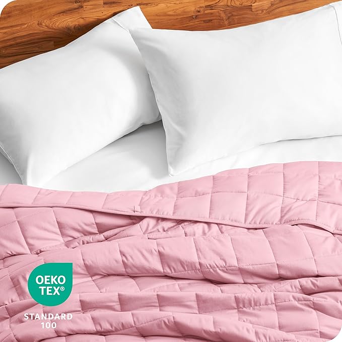 Bare Home Weighted Blanket Full or Queen Size 12lb (48" x 72") for Adults - All-Natural 100% Cotton - Premium Heavy Blanket Nontoxic Glass Beads (Light Pink, 48"x72")