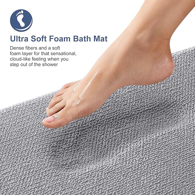 OLANLY Thick Memory Foam Bath Mat Rug 40x24, Extra Soft Absorbent Bathroom Rugs, Quick Dry Bath Mats, Non-Slip, Machine Washable Carpet for Bathroom, Tub and Shower, Home Decor Accessories, Grey