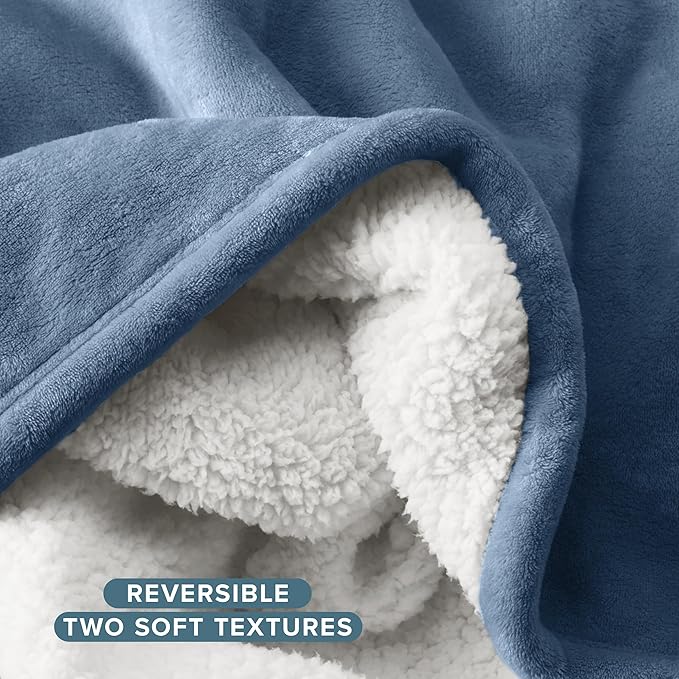 Bare Home Sherpa Fleece Blanket - King Size - Blanket for Bed, Sofa, and Couch - Warm & Lightweight - Fluffy & Soft - Reversible (King, Coronet Blue)