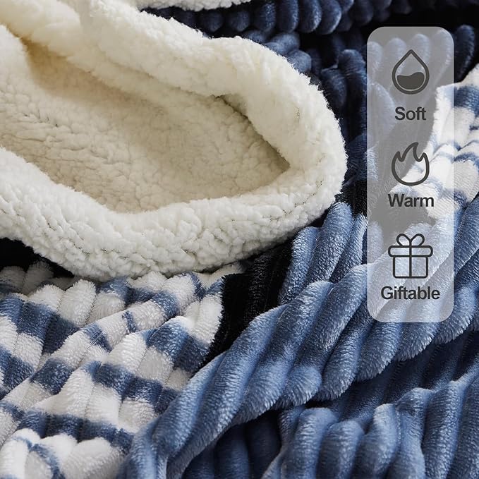Blanket for Women, Sherpa Throw Blanket for Couch, Flannel Cozy Soft Checkered Blanket for Bed - Fleece, Black-White, 60x80 Inches