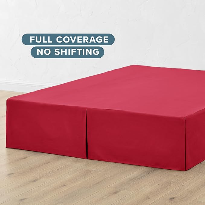 Bare Home King Bed Skirt - 15-Inch Tailored Drop Easy Fit - Bed Skirt for Beds - Center & Corner Pleats (King, Red)
