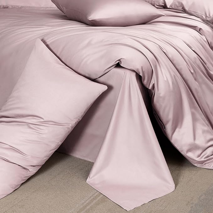 MooMee Duvet Cover Set 100% Extra Long Staple Cotton 600 Thread Count Silky Sateen Smooth Luxury Soft Breathable Durable Hotel Quality Bedding, 3 Pieces (Pale Mauve, King 104"x90")