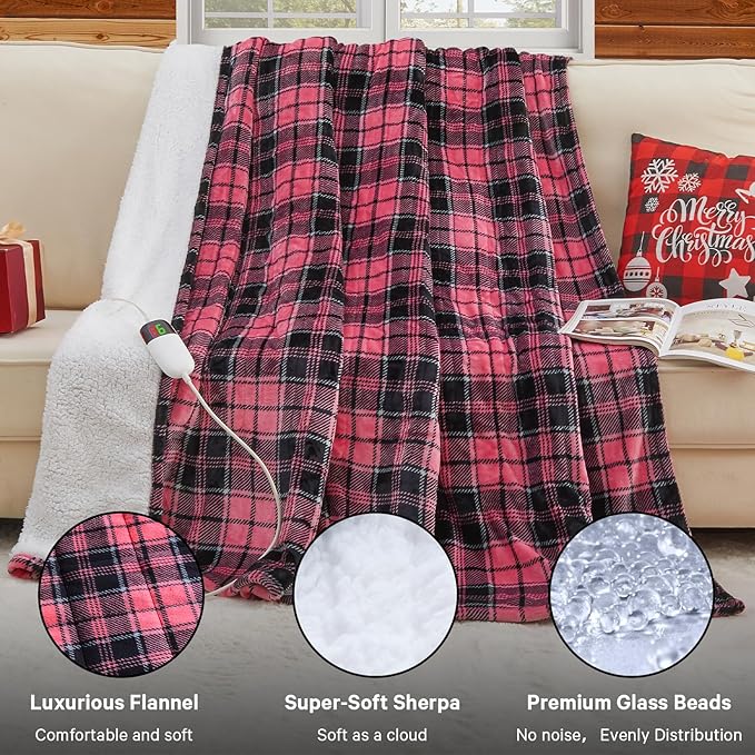 Pink Heated Weighted Blanket for Adults 20Lbs Queen Size - 60"x80", 2-in-1 Electric Heating Pad Lap Heavy Blanket for 190-210lbs for Couch, 10 Level 1-8H Auto Off, Birthday Gifts for Women Mom Girls