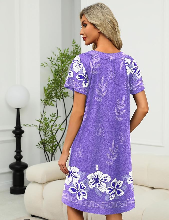 Ekouaer Women Robe Zipper Front Mumu Duster Robes Zip Up Housecoat Soft Sleepwear with Pockets S-3XL