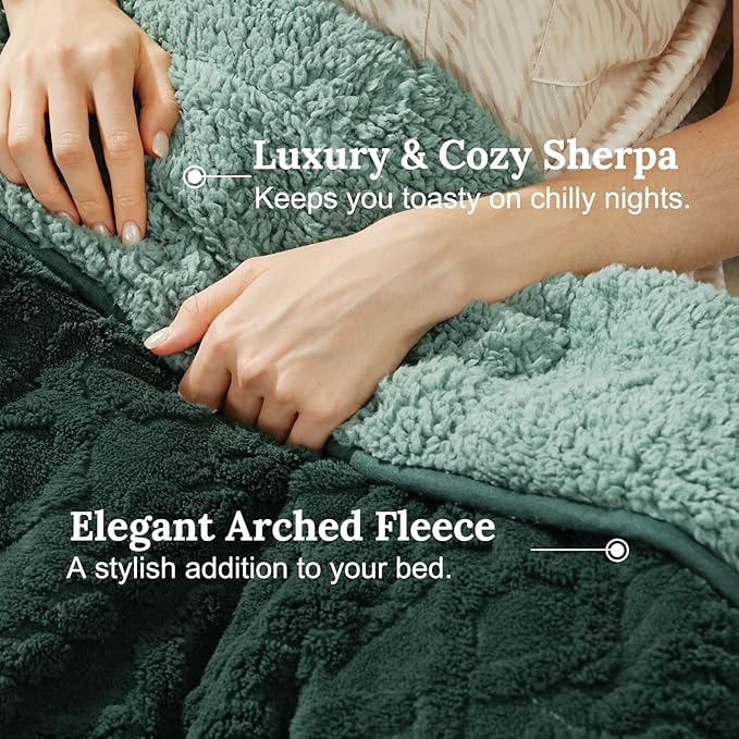 Sherpa Fleece Adult Weighted Blanket Great for Sleep, 20 lbs Dual Sided Soft Fuzzy Heavy Blankets for Couch Bed Sofa, Cozy Warm Fluffy Jacquard Throw for Winter (Green, 60" x 80", 20 Pounds)