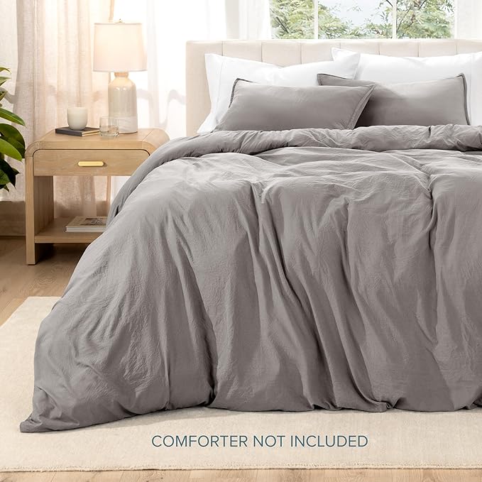Bare Home Microfiber Duvet Cover Set - Ultra Soft Washed Microfiber - Oversized Queen Size - Linen-Like Look - Easy Care - Breathable Fabric - Our Softest Duvet Cover Set (Oversized Queen, Frost Grey)