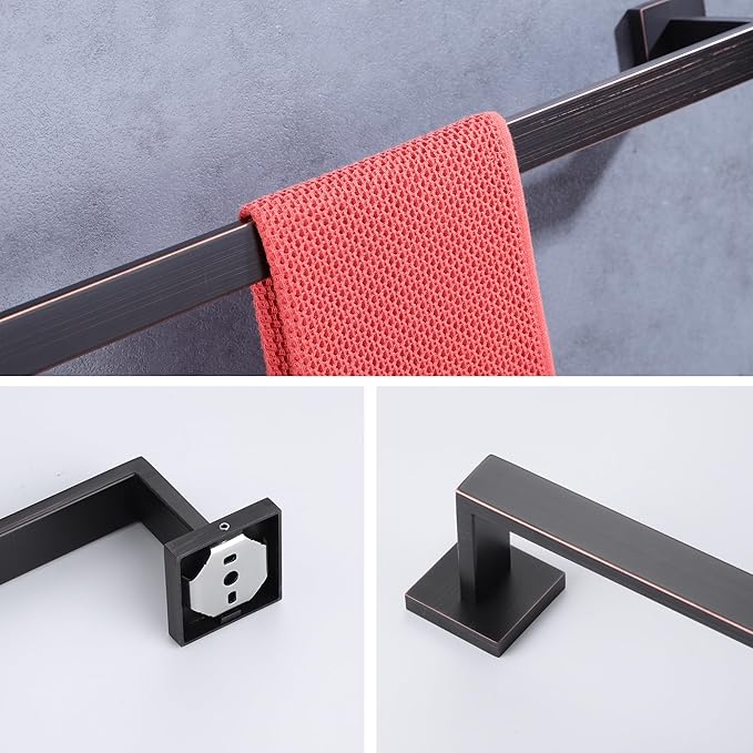 LANC ORB 24-Inch Towel Bar for Bathroom Kitchen Square Towel Rack, Total-26 Oil Rubbed Bronze Bath Towel Holder Wall Mounted Towel Hanger Towel Rod Stainless Steel Towel Rail, A8804ORB-6P1