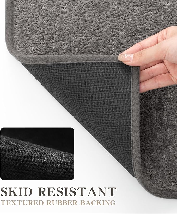 Chakme 2 Piece Bathroom Rug Sets, Ultra Thin Bath Mat Quick Dry, Absorbent, Non Slip, Machine Washable, Dark Grey, 17" x 24"