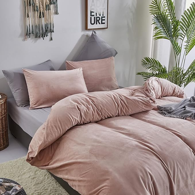 Cottonight Pink Velvet Comforter Set Queen Dusty Pink Flannel Bedding Comforter Set Queen Plain Blush Pink Winter Blanket Quilts Modern Sherpa Micromink 3 Piece Bedding Set