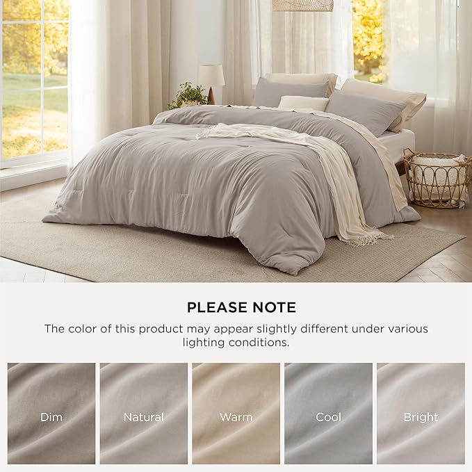 Bedsure Queen Size Comforter Set, Linen Soft Prewashed Bedding for All Seasons, 3 Pieces GentleSoft™ Warm Down Alternative Bed Set, 1 Lightweight Comforter (90"x90") and 2 Pillowcases (20"x26")