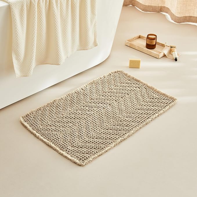 Bathroom Floor Mat,Boho Bath Rug,Super Absorbent Bath Mat,Bathroom Rugs Non Slip Washable, Quick Dry Shower Mats, Ultra Soft Bath Mat Towel,Brown,18"*30"