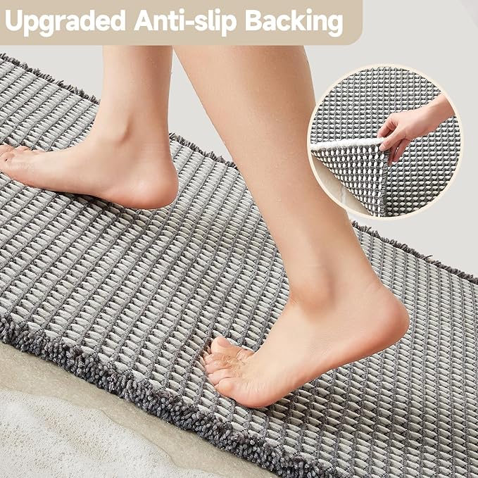 Waffle Bath Mat, Boho Bathroom Rugs Non Slip Washable Super Absorbent Quick Dry Bath Mat Farmhouse Bathroom Decor, 36"x24" Grey and White