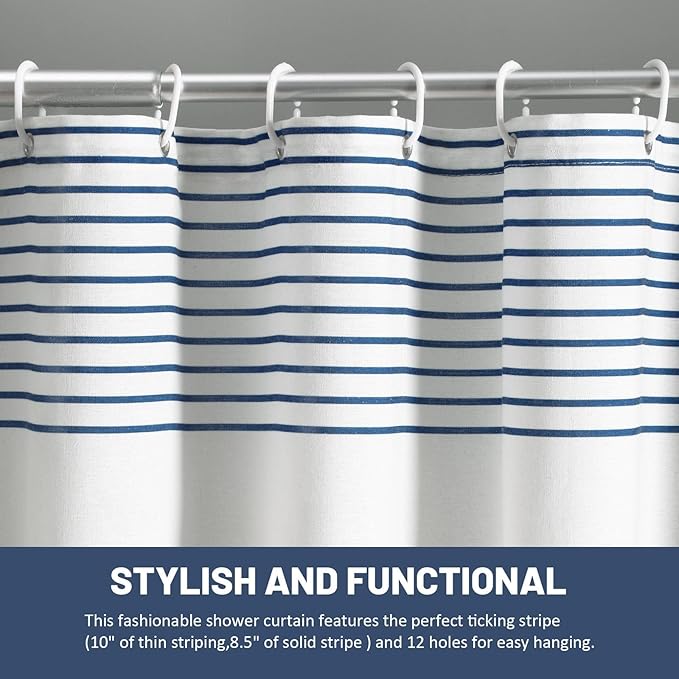 Awellife Boho Navy Blue Shower Curtain for Bathroom Stripe Shower Curtain 72 X 72 Inches Farmhouse Cotton
