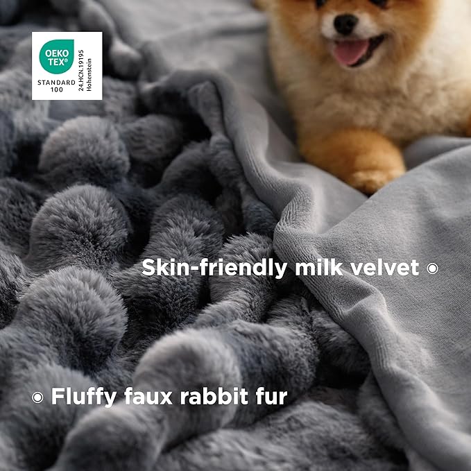 Bedsure GentleSoft Fluffy Faux Fur Blanket Twin Size, Fuzzy Soft Bubble Blanket for Couch, Faux Fur Decor for Home Bedroom Living Room, Thick Furry Cozy Gifts for Women, Tie-dye Grey, 60x80 Inch