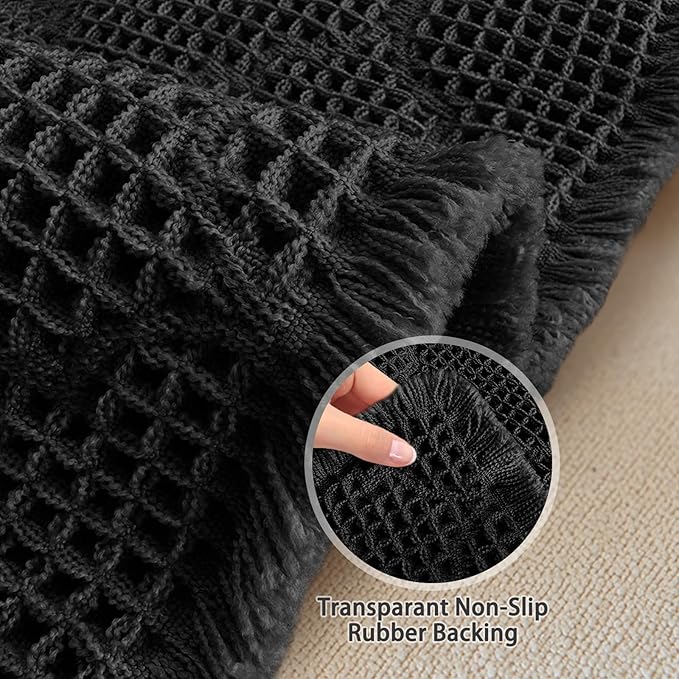 ZALL Black Waffle Bath Mat,Super Absorbent Non Slip Bathroom Rug,Brown 24x36inch, Geometric Diamond Machine Washable Ultra Soft Floor Mats