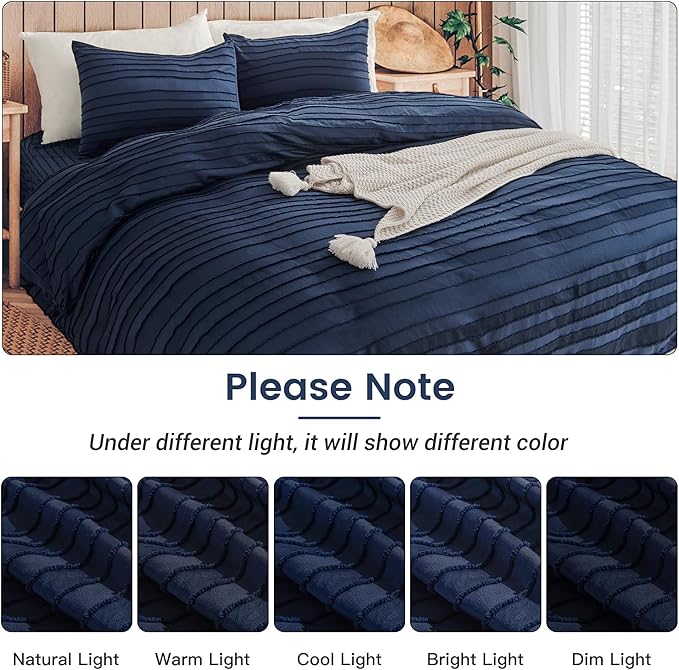 NEXHOME PRO Twin Duvet Cover, Navy 2 Pieces Boho Tufted Twin Size Duvet Cover Set, Soft and Lightweight Microfiber Comforter Cover Set for All Season (Navy Twin, 66 x 90)-No Comforter