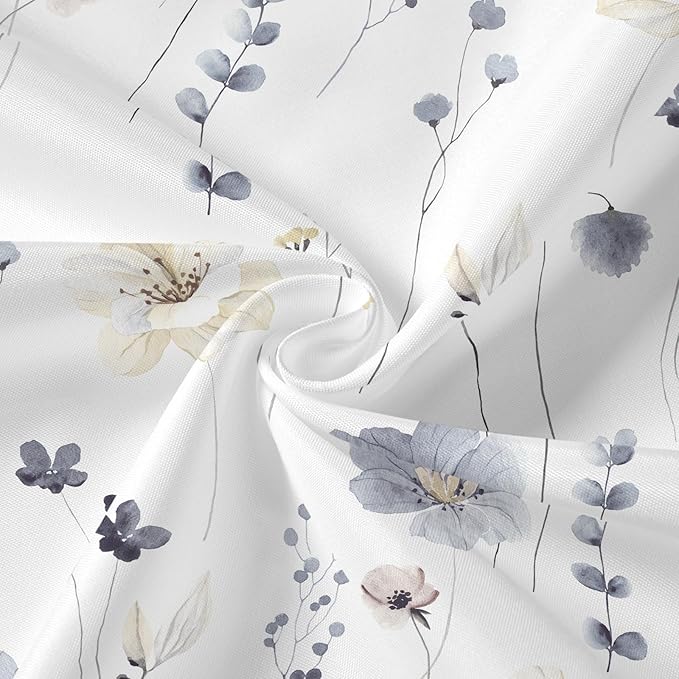 Gibelle Watercolor Floral Shower Curtain, Grey Beige Flower Shower Curtain for Bathroom, Modern Minimalist White Waterproof Fabric with Hooks 72x72 Inch