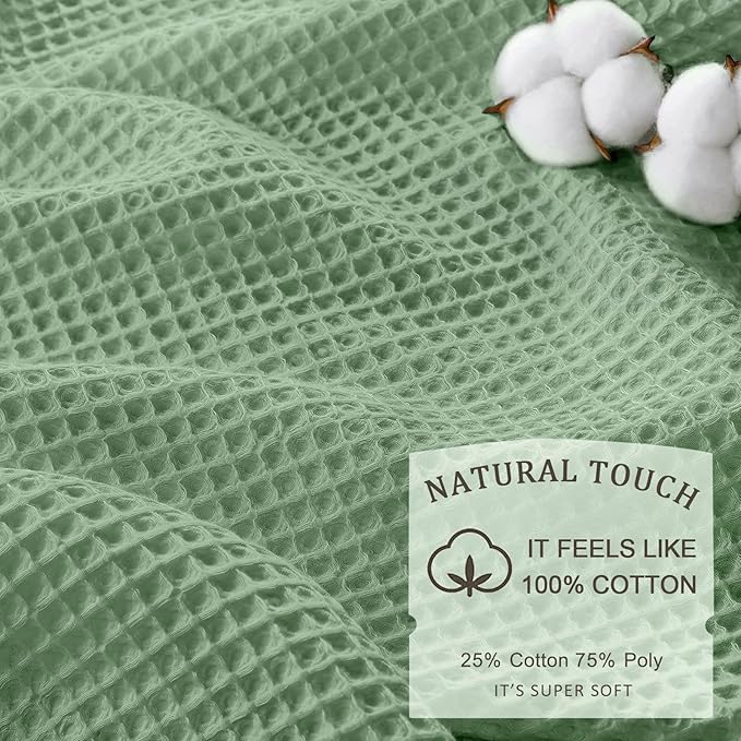 Long Waffle Shower Curtain - Sage Green Cotton Texture Fabric Heavyweight Shower Curtain for Bathroom,72Wx78L