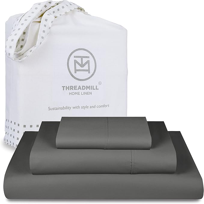 Threadmill - 5 Star Hotel Twin Sheet Set 100% Cotton Sheets, 500 Thread Count, Deep Pocket, Snug Fit, Soft & Crisp Best Bedding Sheets Set 3 Piece Set (Twin, Dark Gray)