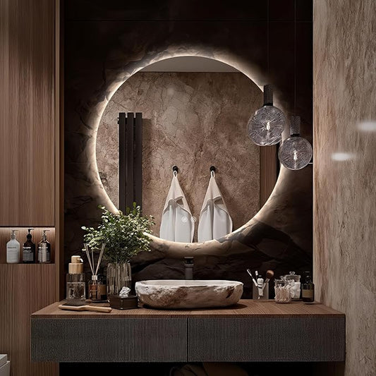 Round LED Mirror for Bathroom, 24" Circle Frameless Backlit Mirror with Lights, Wall Mounted Vanity Mirror, 3 Colors, Dimmable, Anti-Fog, IP65 Waterproof, Memory Function, UL Listed