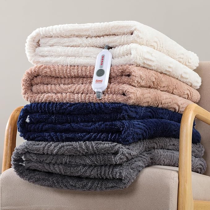 Heated Blanket Queen Size - 84"x90" Cozy Soft Jacquard Heating Blanket with 4 Heat Levels & 10 Hours Auto-Off, Jacquard Fleece, Overheating Protection, Warm Gifts, Brown