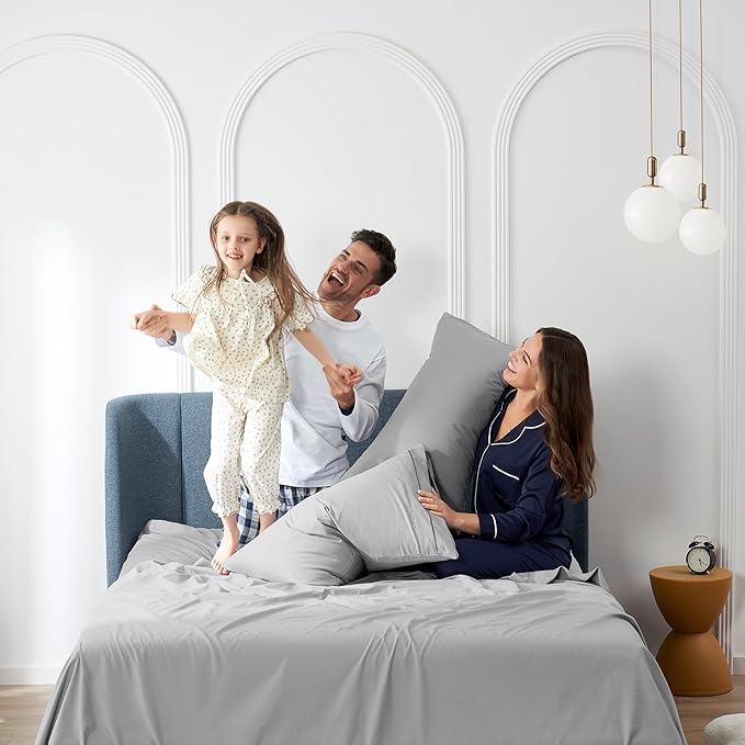 CASUAL LIVING King Sheets 4 Piece Set with 2 Pillowcases, Soft Microfiber Hypoallergenic Washable Deep Pocket Lightweight Bedding Elasticized, King Sheet Sets, Grey
