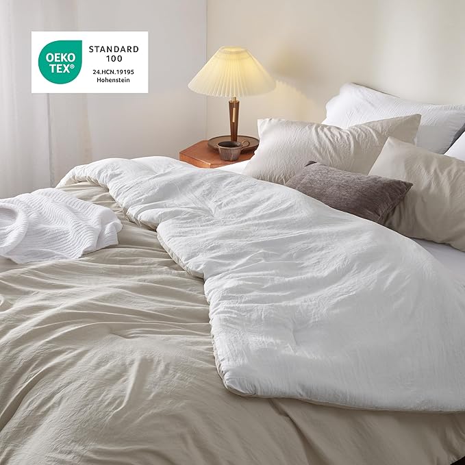 Bedsure King Size Comforter Set, Reversible Beige Soft Prewashed Bedding for All Seasons, 3 Pieces Warm Down Alternative Bed Set, 1 Lightweight Comforter (104"x90") and 2 Pillowcases (20"x36")