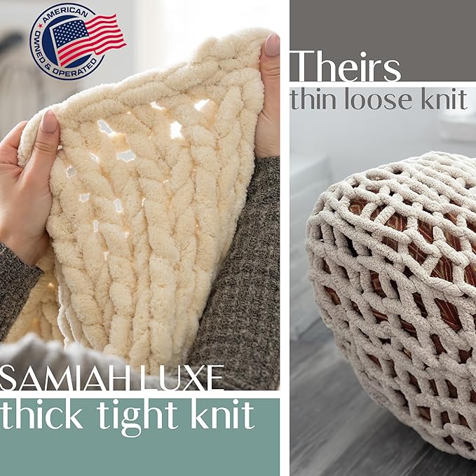 SAMIAH LUXE Sage Green Chunky Knit Blanket Throw 50x60, Chenille Chunky Knit Throw Blanket for Living Room Decor or Boho Decor, Thick Yarn Knitted Blankets for Couch or Bed, Knitted Crochet Blankets
