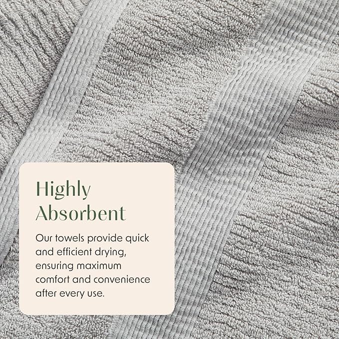 Springtree Home Grey Bath Towels Set of 4 | Ribbed Textured | 100% Combed Cotton | Absorbent Quick-Dry Gray Towels for Bathroom | Oeko-TEX® Standard 100 Cotton | Mauro Collection - High Rise Grey