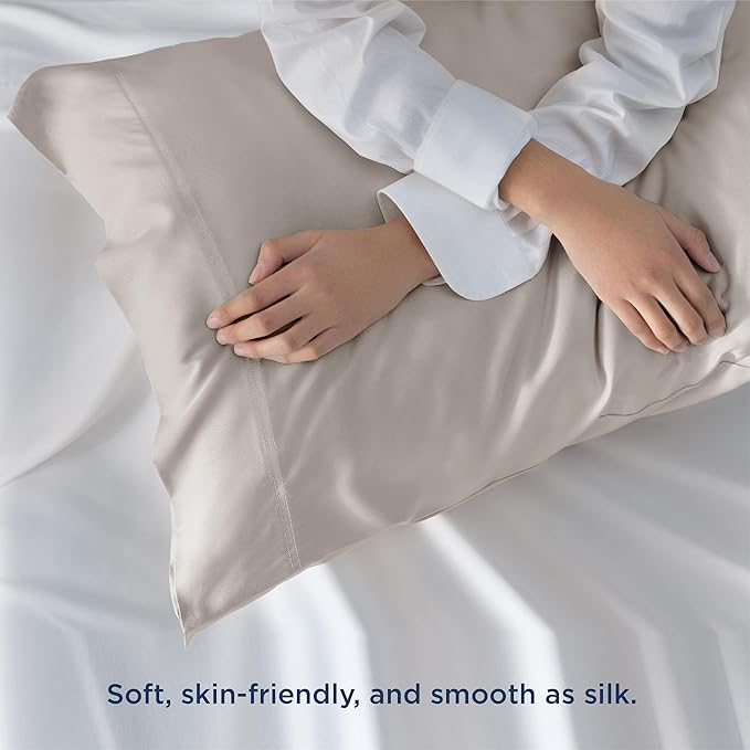 Bedsure Cooling Pillow Cases Standard Size, Rayon Derived from Bamboo Standard Pillowcases, Line Pillow Cases Set of 2, Breathable & Soft Bedding Pillow Covers with Envelope Closure, 20x26 Inches