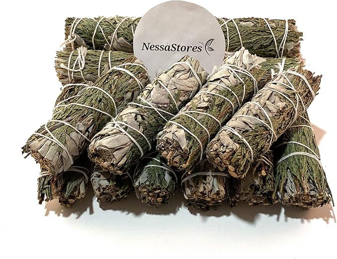 NessaStores 3 pcs California White Sage & Cedar Smudge Sticks, 4-Inch Hand Tied, All Natural, Ethically Sourced for Negative Energy Removal Home Cleansing, & Attracting Positivity JC-166