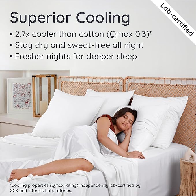 Bambaw King White Fitted Sheet Only, 100% Viscose Derived from Bamboo Sheet, Cooling Fitted Sheet King Size, 16” Deep Pocket Sheet (White)