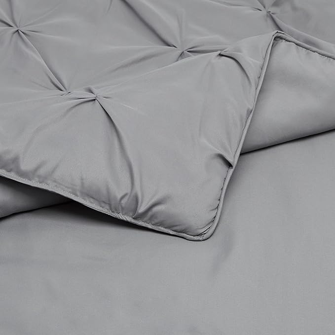Amazon Basics 2 Piece Soft, Lightweight Down-Alternative All-Season Comforter and Bedding Set, Pinch Pleat, Twin/TwinXL, Dark Grey