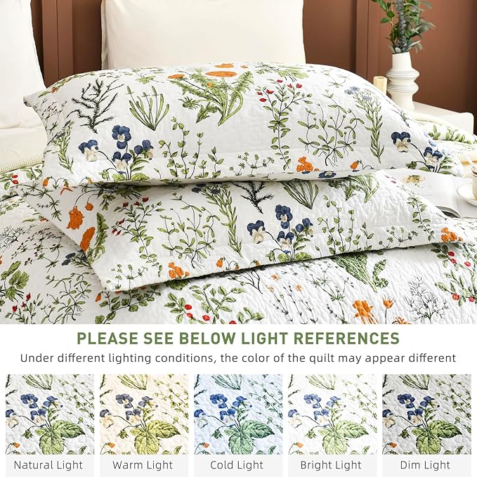 Lady Ann Oversized King Bedspreads 128x120,100% Cotton Floral Quilt Coverlet California King Size Extra Large Yellow Flowers & Leaves Pattern Plant Botanical Printed Lightweight Bedding Set, 3Pcs