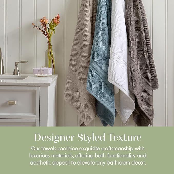 Springtree Home 100% Cotton Bath Towel Set of 4 | Brown Bath Towels | Geometric Textured Design | Absorbent & Quick-Dry | 4 Bath Towels | Oeko-TEX® Standard 100 Cotton | Myla Collection - Cobblestone