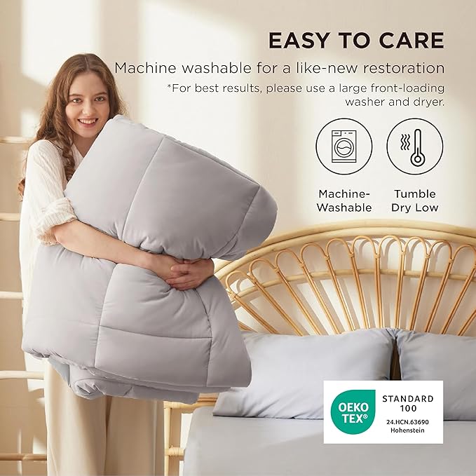 Bedsure Comforter Duvet Insert - Quilted Comforters Twin XL Size, All Season Duvet, GentleSoft Down Alternative Bedding, with 8 Tabs, Gifts for Women/Men, Light Grey, Twin XL 92 x 68 Inches