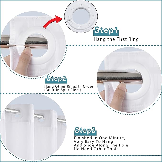 Conbo Mio Stall No Hook Shower Curtain with Snap in Liner Set, Hotel Luxury White Shower Curtains for Bathroom with See Through Top Window, Waterproof, Washable 54W x 74H