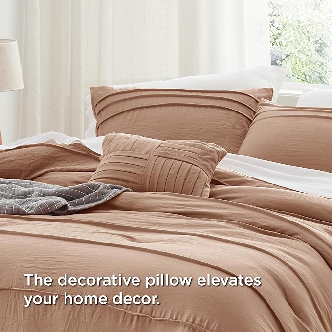 Bedsure King Comforter Set - 4 Pieces Pinch Pleat Bed Set, Taupe Boho Bedding for All Season, 1 Soft Comforter, 2 Pillowcases, 1 Decorative Pillow