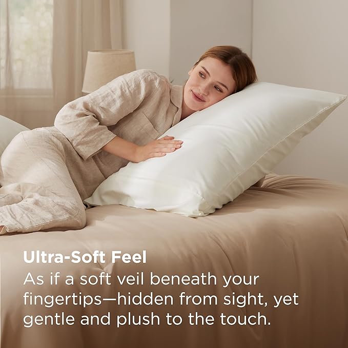 Bedsure Pillow Cases Standard Size Set of 2 - Ivory White Brushed Microfiber Pillowcases, Super Soft and Cozy Pillow Case Covers with Envelope Closure, Wrinkle, Fade and Stain Resistant, 20x26 Inches